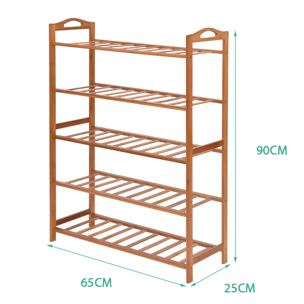 2x Levede 5 Tier Bamboo Shoe Rack Shoes Organizer Storage Shelves Stand Shelf
