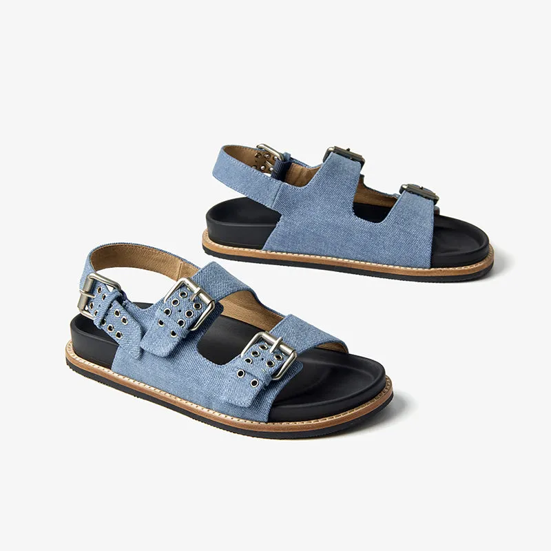 BeauToday Women's Retro Casual Denim Buckle Sandals for Summer