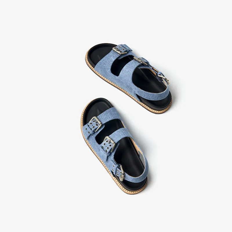 BeauToday Women's Retro Casual Denim Buckle Sandals for Summer