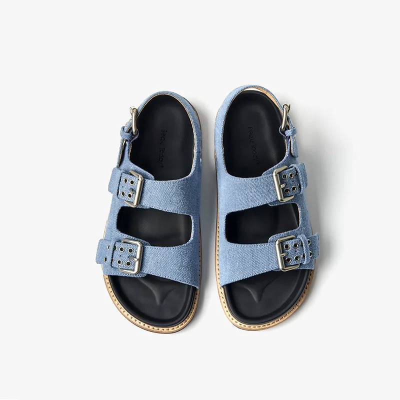 BeauToday Women's Retro Casual Denim Buckle Sandals for Summer