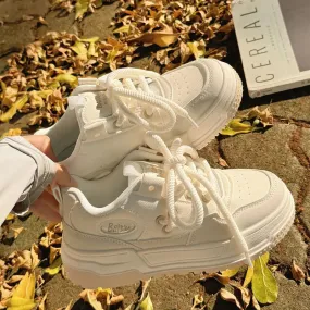 binfenxie  -  Women Vintage Breathable White Platform Sneakers Thick Heel Cute Sneakers Casual Running Platform Y2K Lolita Sport White Shoes