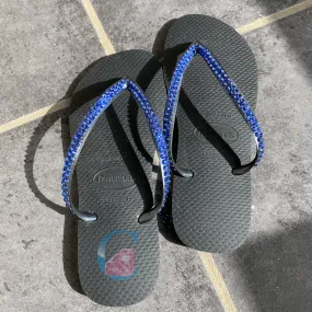 Black Thin Strap Havaianas/Sapphire - 2 Rows *
