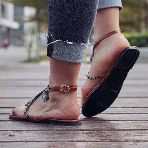 Bohemia Rhinestone Glitter  Beads Flat Sandals