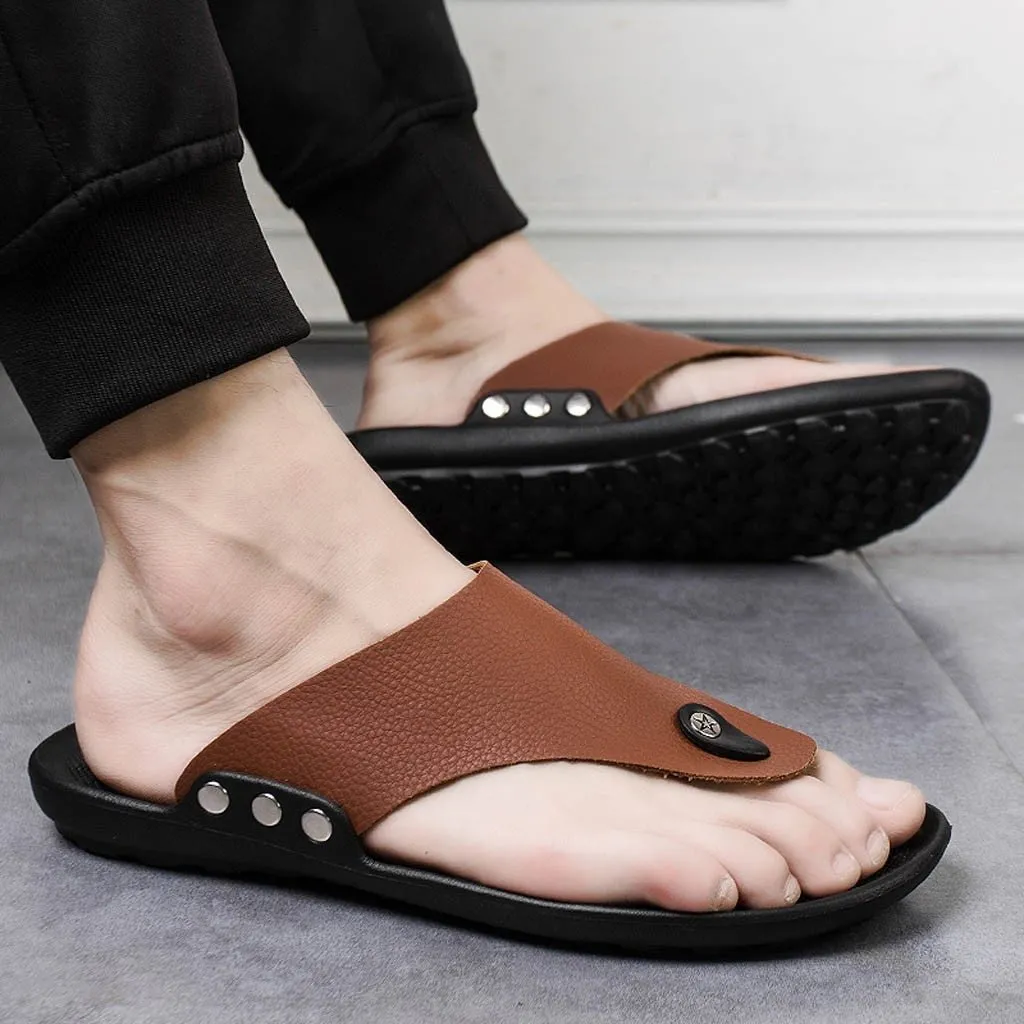Cuzcare Men Beach Sandals Breathable Shock-resistant Summer Flip-flops