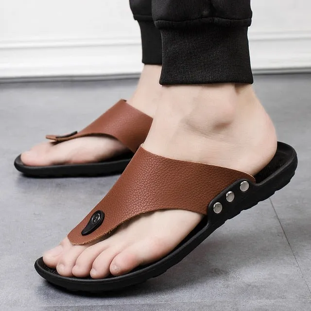 Cuzcare Men Beach Sandals Breathable Shock-resistant Summer Flip-flops