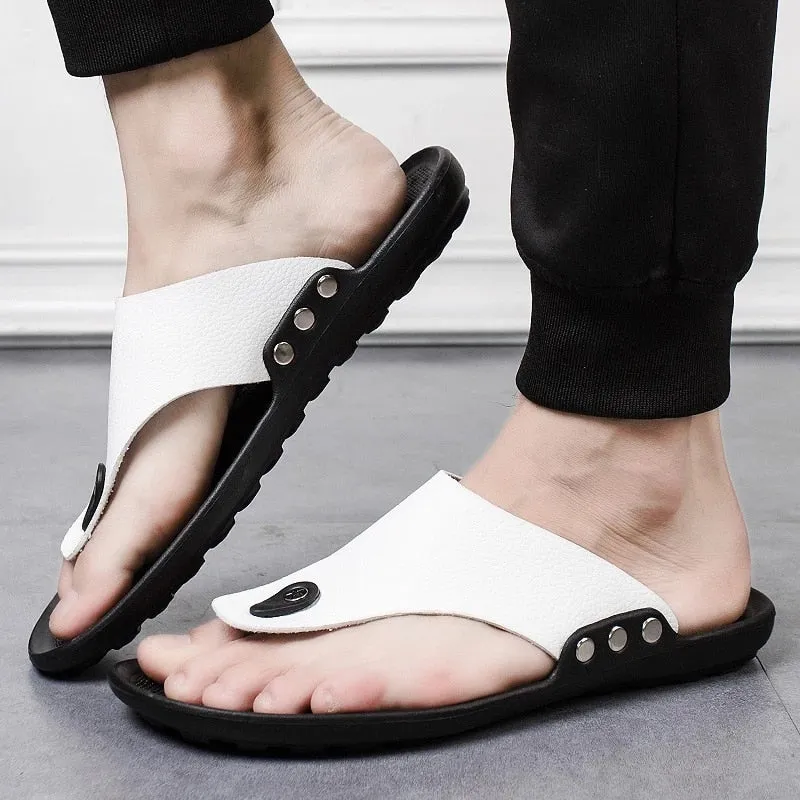 Cuzcare Men Beach Sandals Breathable Shock-resistant Summer Flip-flops