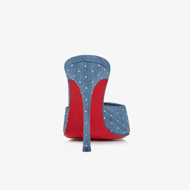 Elegant Blue Denim Strass Heeled Mules