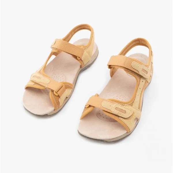 FRISCO Ladies Leather Touch Fasten Sandals Dijon