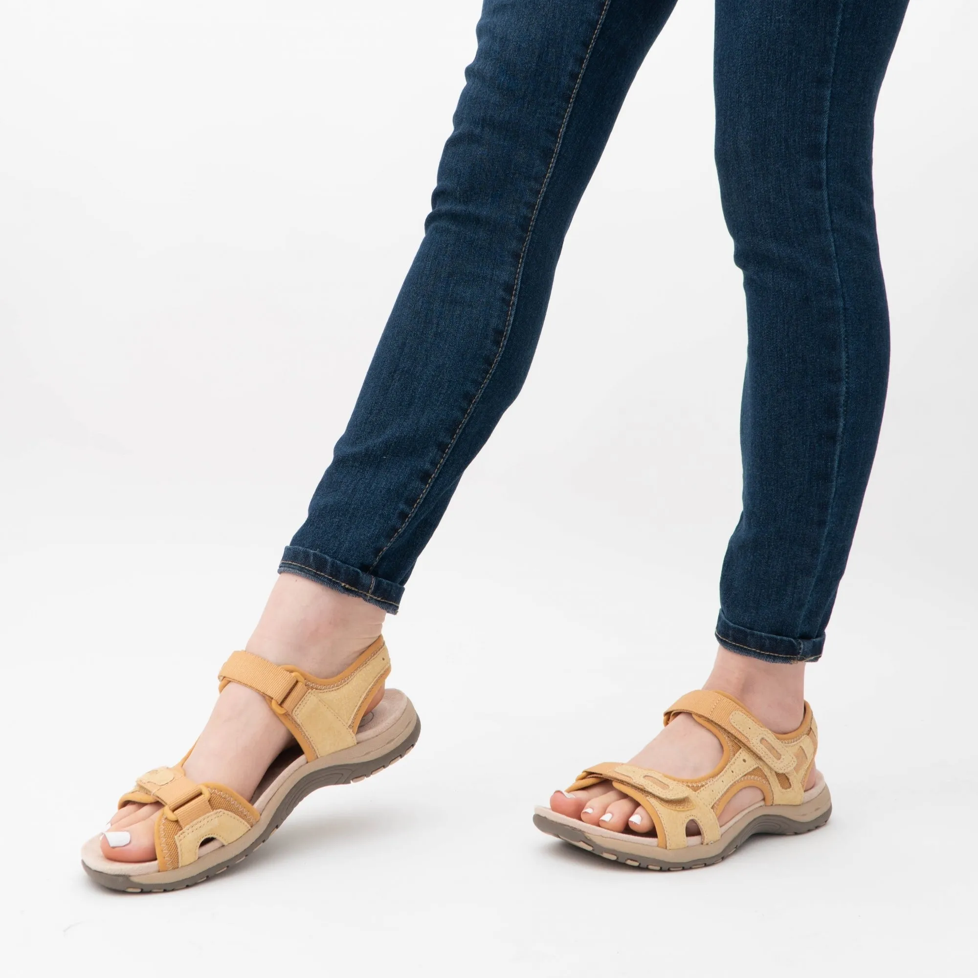 FRISCO Ladies Leather Touch Fasten Sandals Dijon