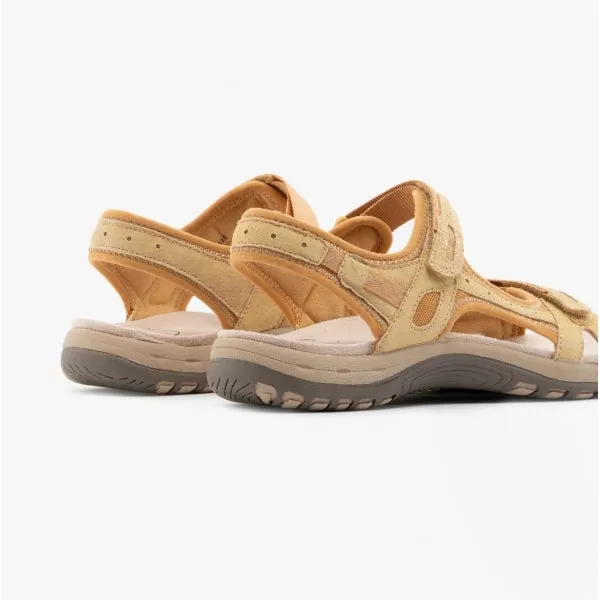 FRISCO Ladies Leather Touch Fasten Sandals Dijon