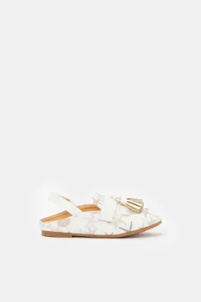 Girls White Printed Mule