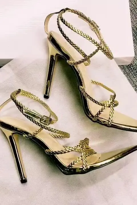 Gold heel braided sandals