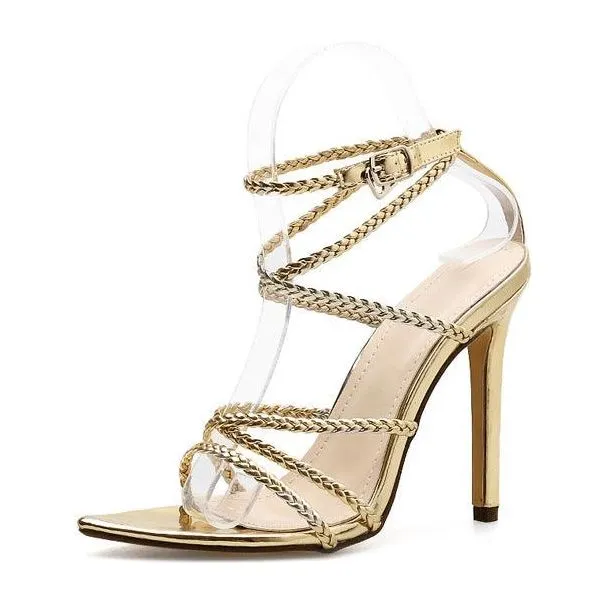 Gold heel braided sandals