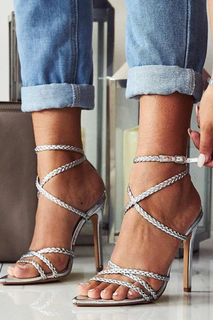 Gold heel braided sandals