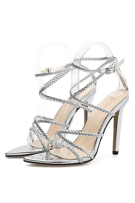 Gold heel braided sandals