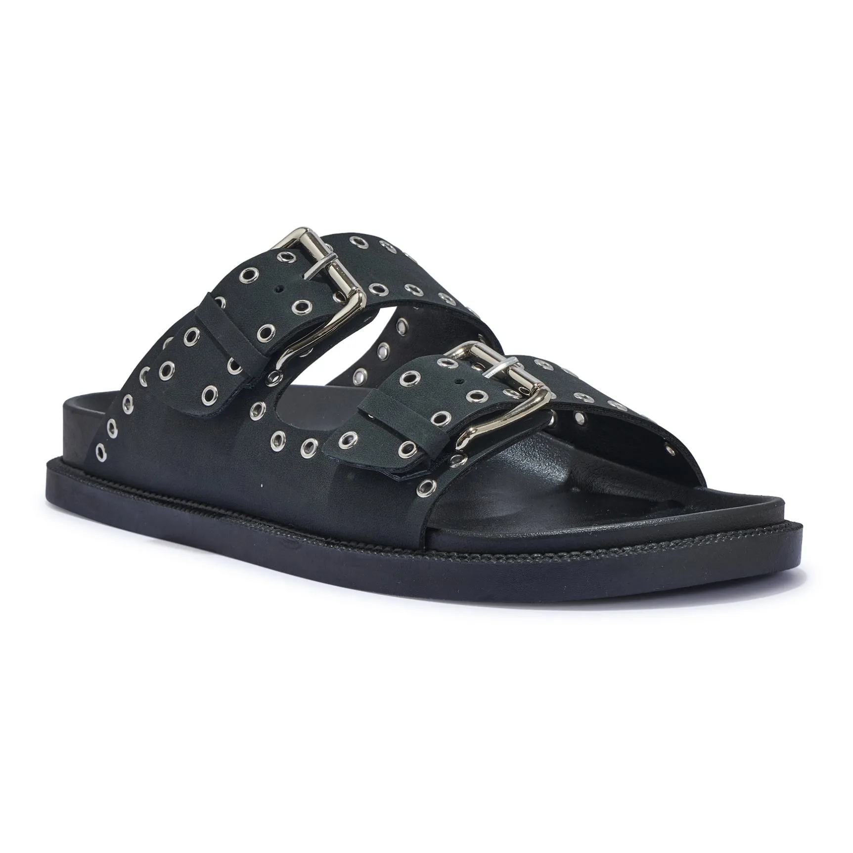 KIDMAN18 EYELET DETAIL BUCKLE SLIP ON FOOTBED MULES