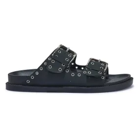 KIDMAN18 EYELET DETAIL BUCKLE SLIP ON FOOTBED MULES