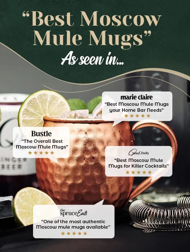 Kitchen Science Moscow Mule Hammered Copper Mugs - Set of 6 (16oz)