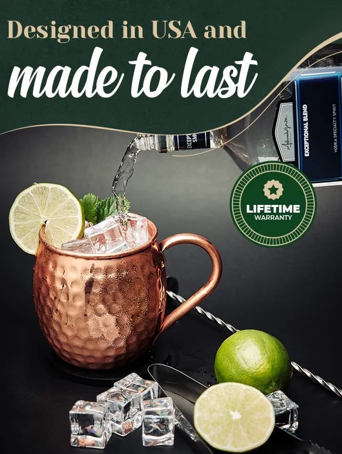 Kitchen Science Moscow Mule Hammered Copper Mugs - Set of 6 (16oz)