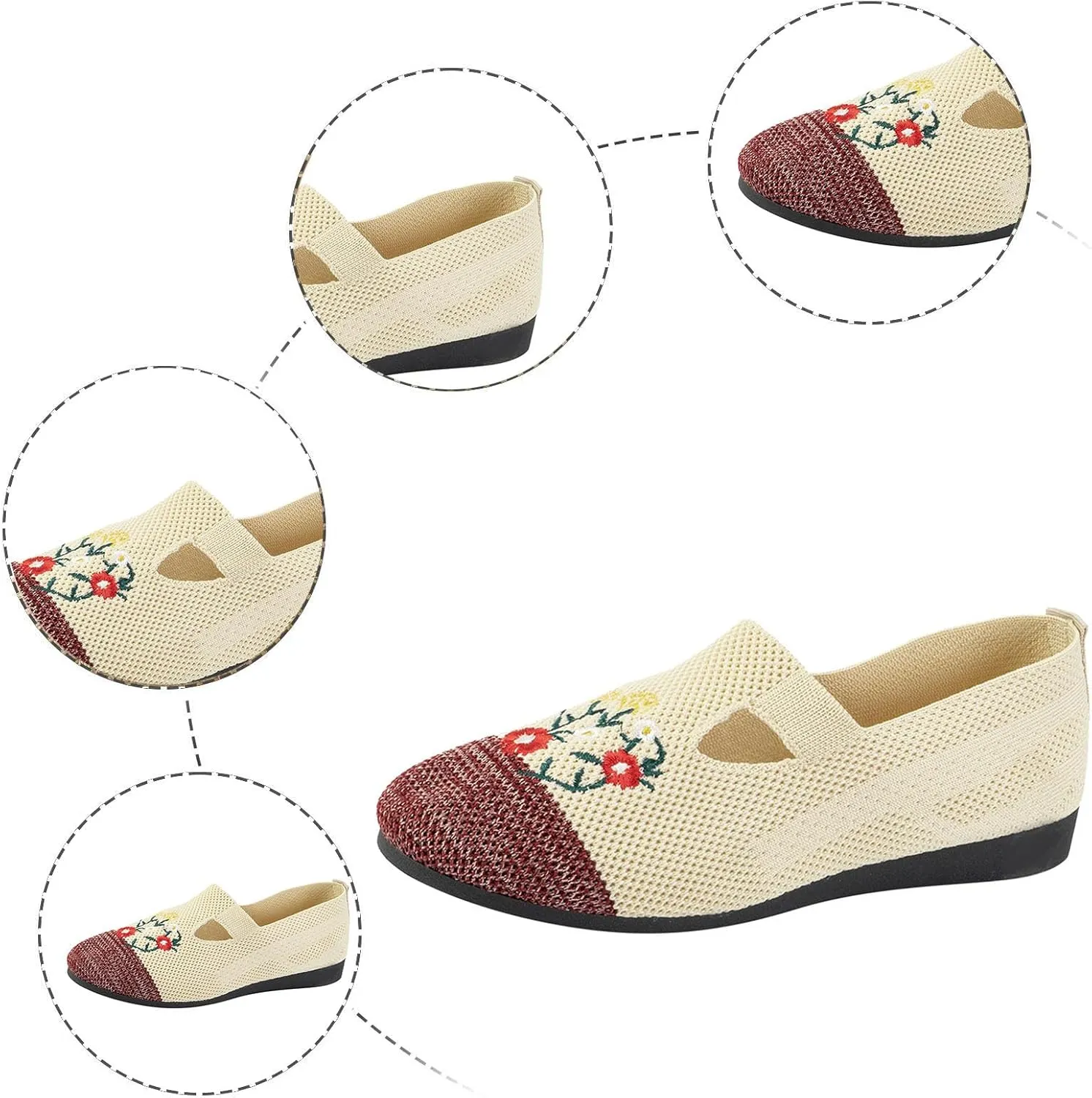 Ladies Fashion Breathable Mesh Knitted Flower Embroidery Flat Bottom Casual Womens Fashion Casual Shoes Wedge Sneaker