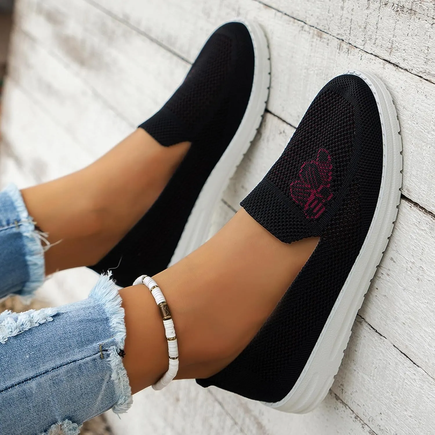 Ladies Fashion Breathable Mesh Printed Flat Bottomed Casual Sports Shoes Women's Street Cleats Friends Sneaker