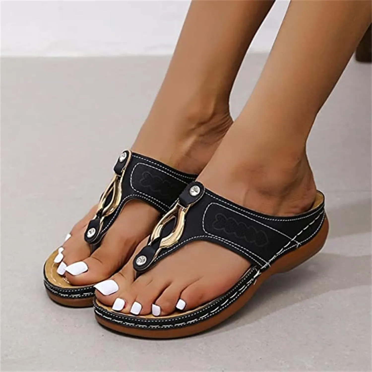 Ladmiple Sandalias para Mujer Elegantes, Sandals Women Orthopedic Open Toe Sandals Retro Anti-Slip Breathable Sandals