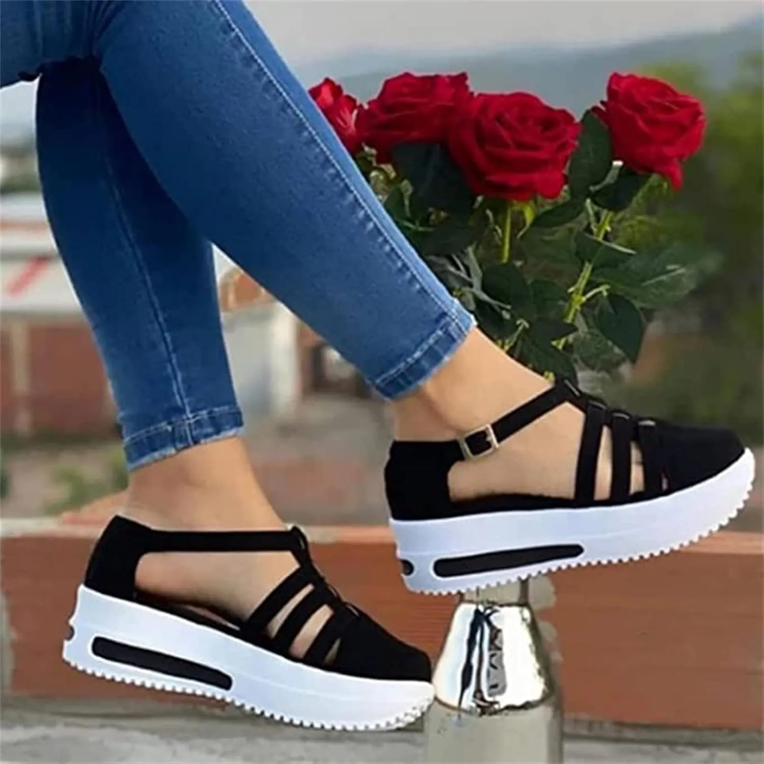 Lausiuoe Platform Shoes For Women Sneakers Comfortable Casual Fashion Walking Shoes Soft Breathable Slip On Running Shoe