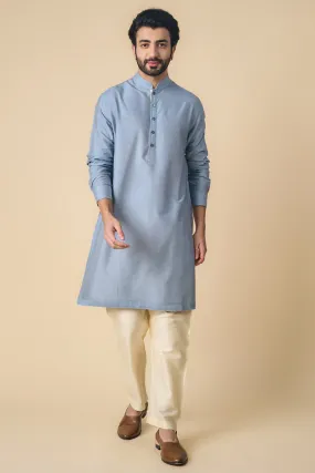 Light Blue Kurta With Contrast Edge Detailing