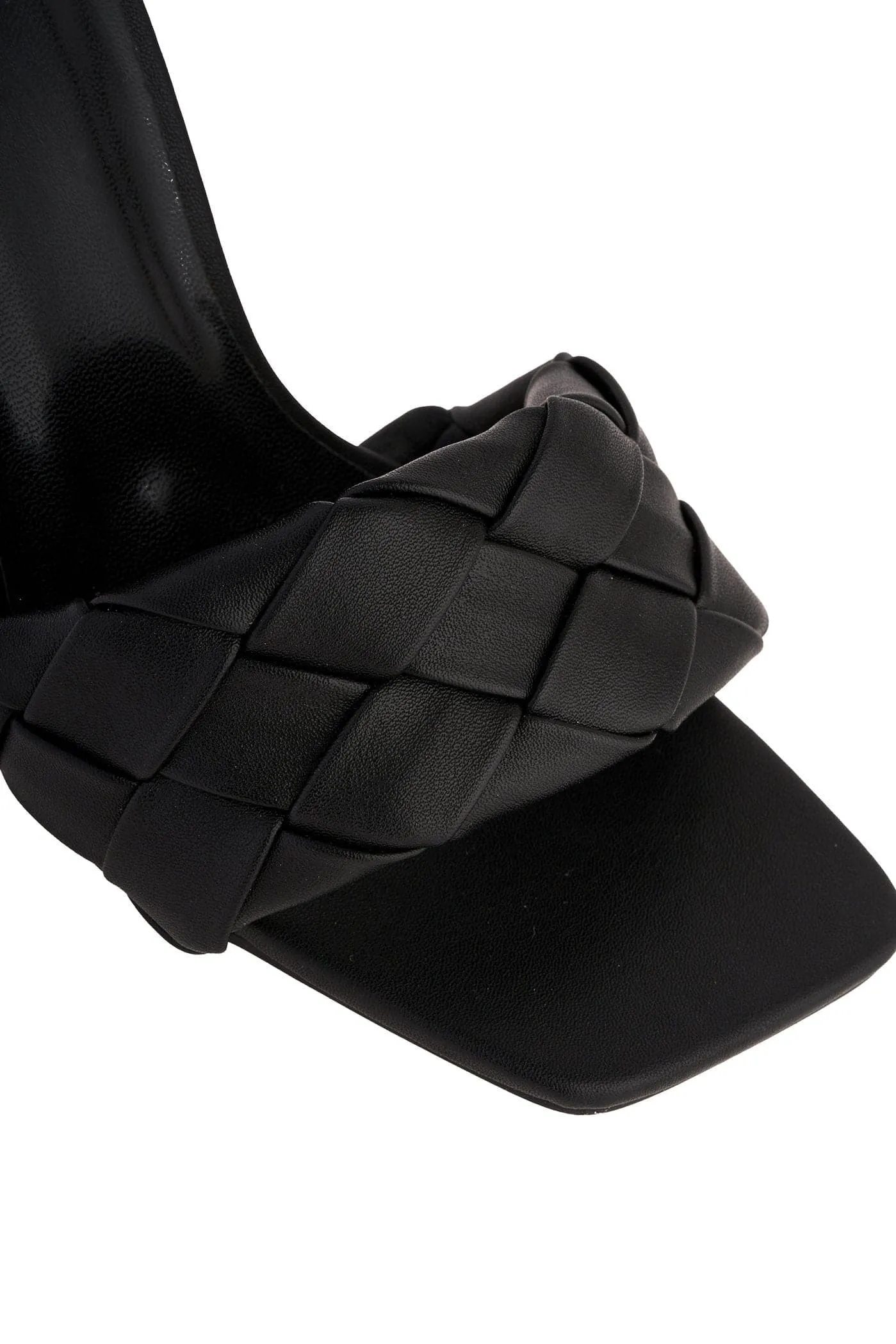 Lopez Plait Detail Band Mid Heel Mule in Black