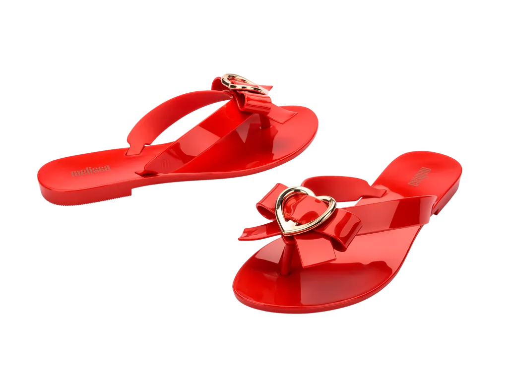 Melissa Harmonic Hot AD Heart Design Red Flat FlipFlops For Women