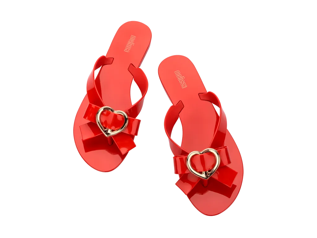 Melissa Harmonic Hot AD Heart Design Red Flat FlipFlops For Women