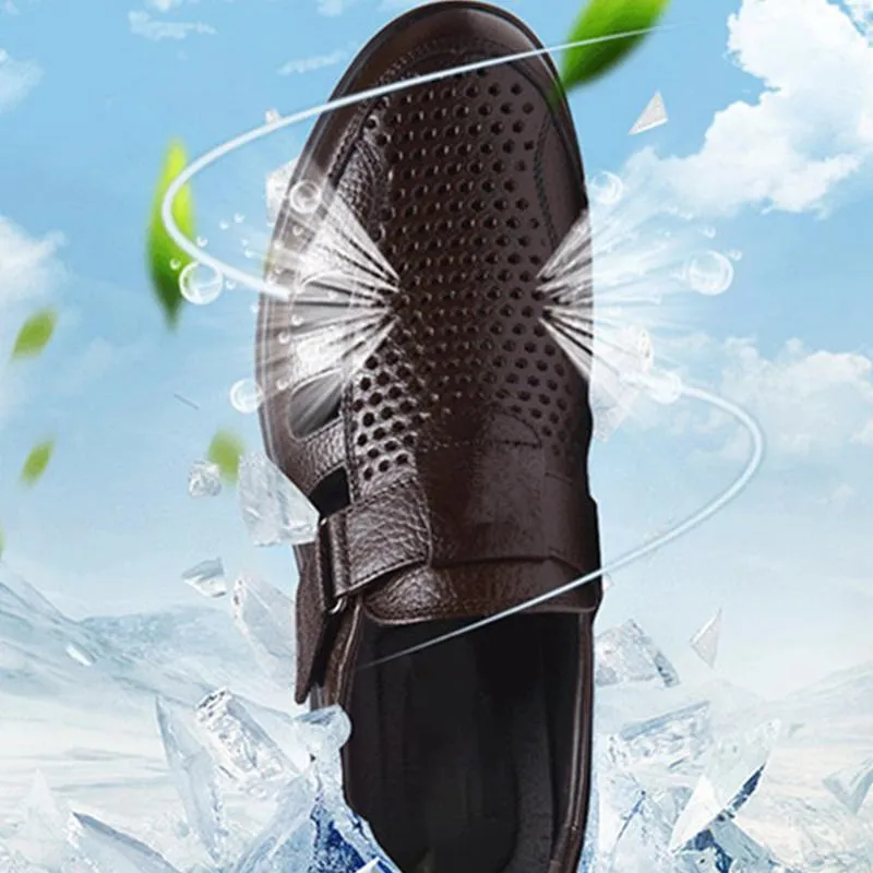 Men's Genuine Leather Sandals Outdoor Breathable Beach Shoes
