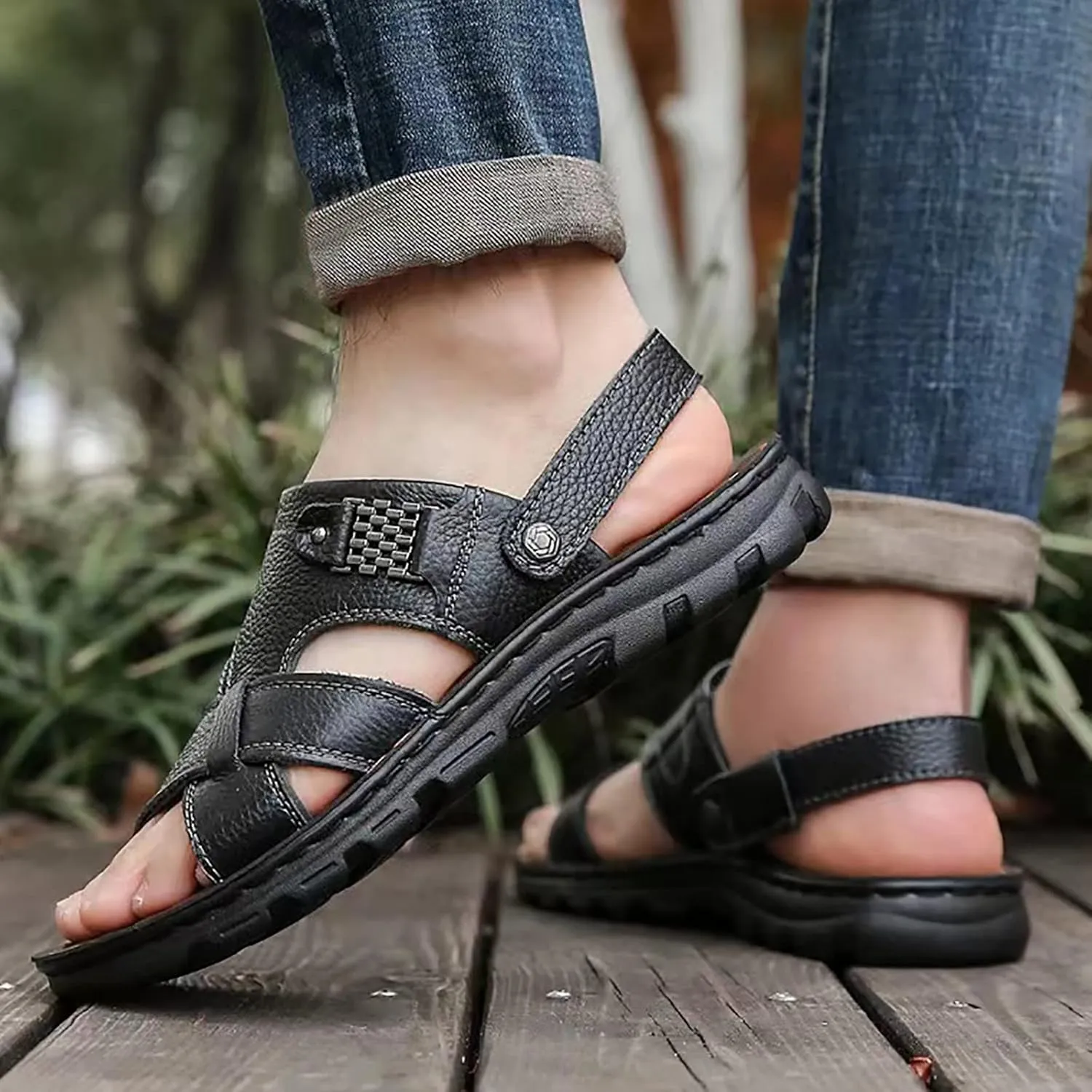Men's Soft Sole Leather Sandals Breathable Outdoor Fisherman Shoes Open Toe Comfortable Casual Outdoor Sandals