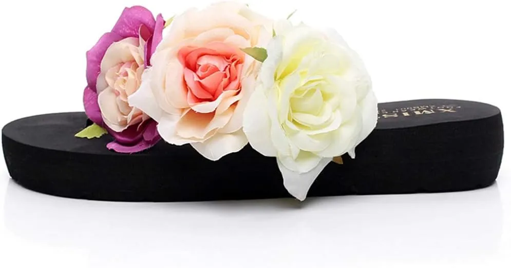 MIOKE Women's Bohemia Flowers Flat Platform Flipflops Summer Fashion Comfort Nonslip Beach Thong Sandals