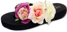 MIOKE Women's Bohemia Flowers Flat Platform Flipflops Summer Fashion Comfort Nonslip Beach Thong Sandals