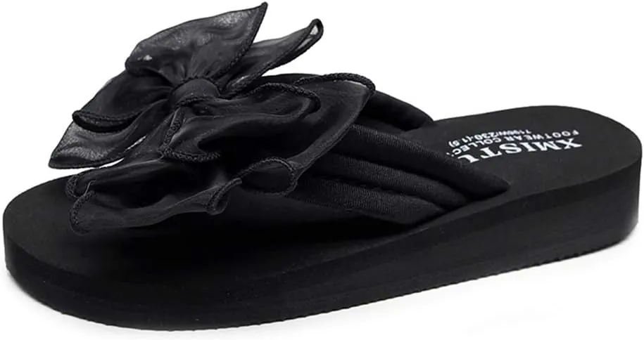 MIOKE Women's Bohemian Bowknot Flipflops Sandals Fashion Comfy Nonslip Platform Summer Beach Thong Sandal