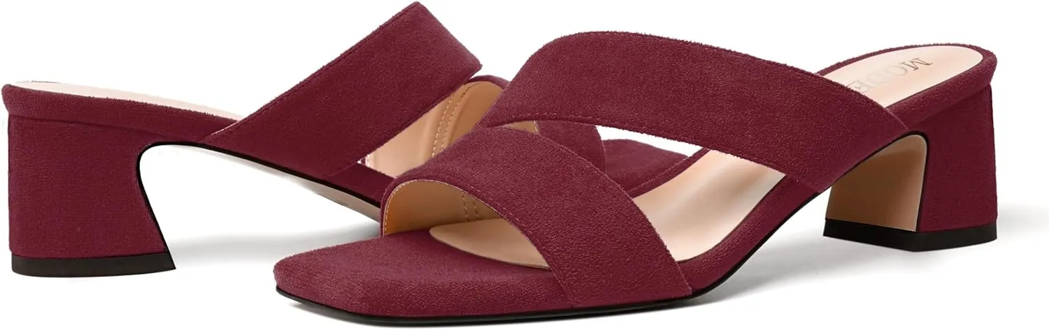 MODENCOCO Womens Dress Slip On Suede Bridal Open Toe Fashion Chunky Low Heel Heeled Sandals 2 Inch