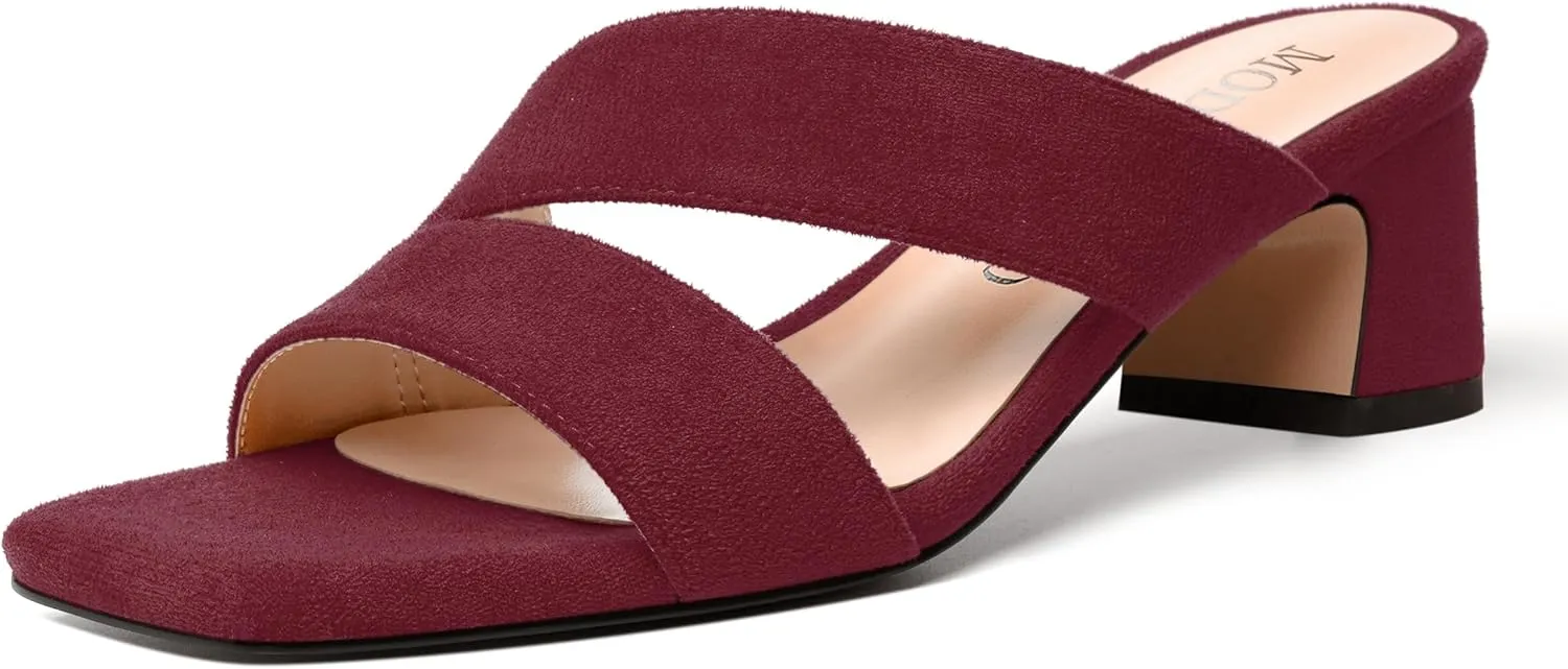 MODENCOCO Womens Dress Slip On Suede Bridal Open Toe Fashion Chunky Low Heel Heeled Sandals 2 Inch