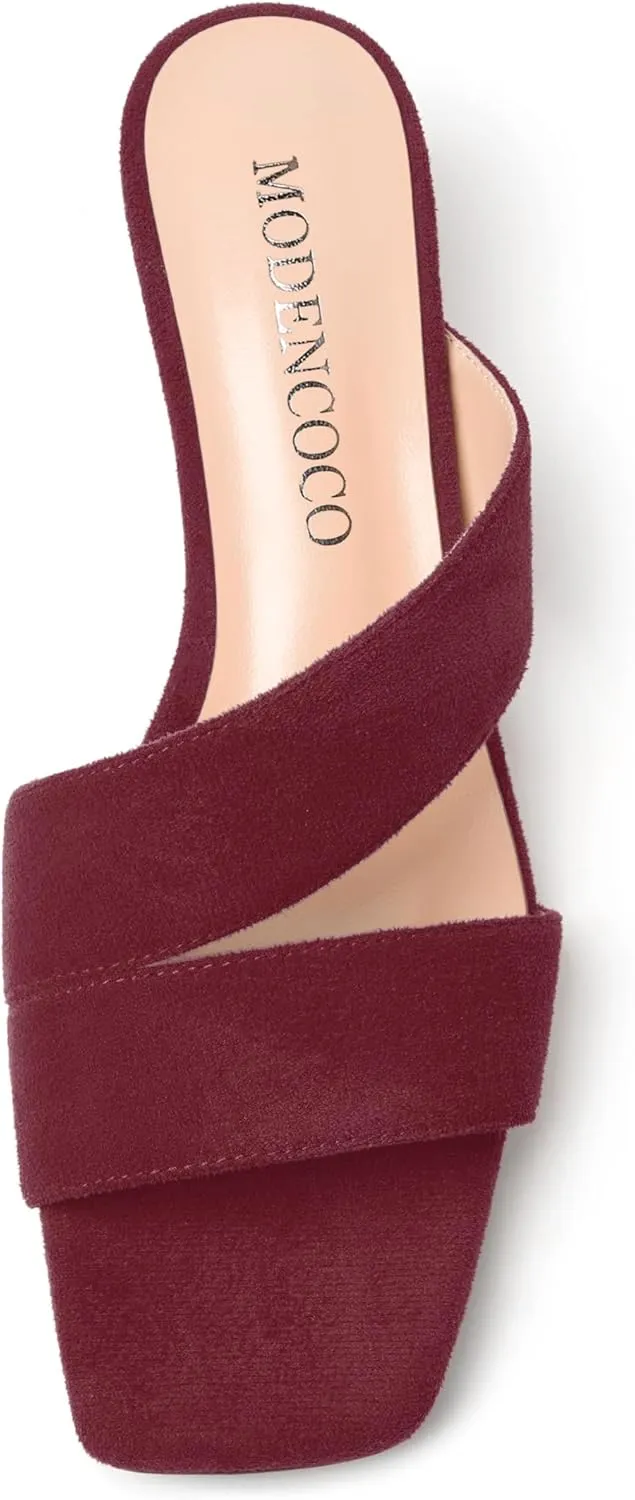 MODENCOCO Womens Dress Slip On Suede Bridal Open Toe Fashion Chunky Low Heel Heeled Sandals 2 Inch