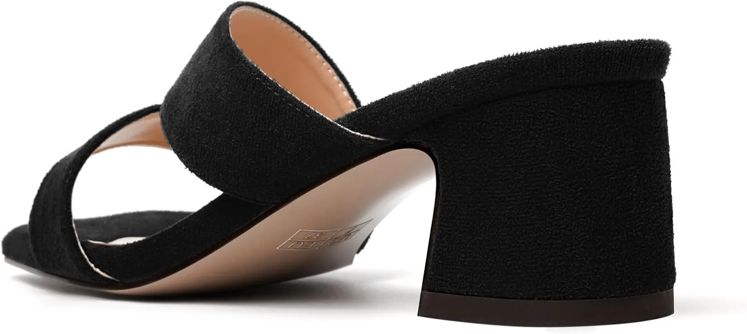 MODENCOCO Womens Dress Slip On Suede Bridal Open Toe Fashion Chunky Low Heel Heeled Sandals 2 Inch
