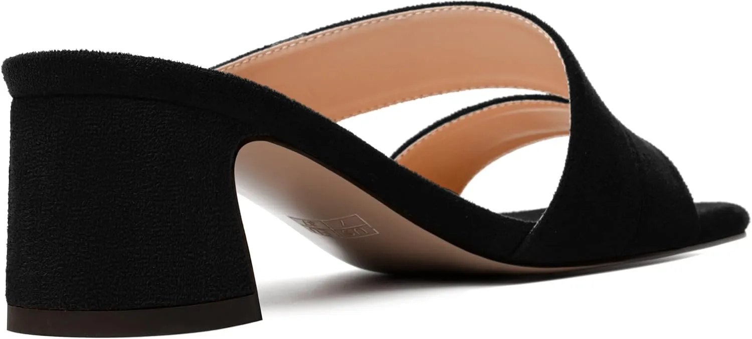 MODENCOCO Womens Dress Slip On Suede Bridal Open Toe Fashion Chunky Low Heel Heeled Sandals 2 Inch