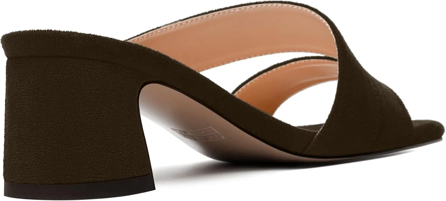 MODENCOCO Womens Dress Slip On Suede Bridal Open Toe Fashion Chunky Low Heel Heeled Sandals 2 Inch
