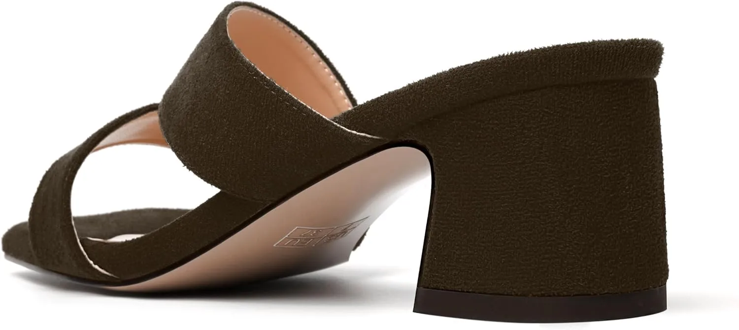 MODENCOCO Womens Dress Slip On Suede Bridal Open Toe Fashion Chunky Low Heel Heeled Sandals 2 Inch