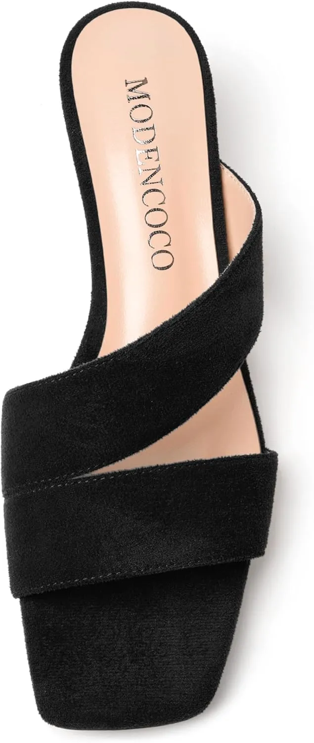 MODENCOCO Womens Dress Slip On Suede Bridal Open Toe Fashion Chunky Low Heel Heeled Sandals 2 Inch