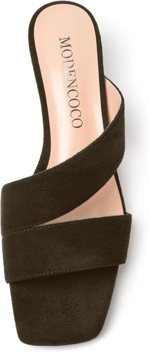MODENCOCO Womens Dress Slip On Suede Bridal Open Toe Fashion Chunky Low Heel Heeled Sandals 2 Inch