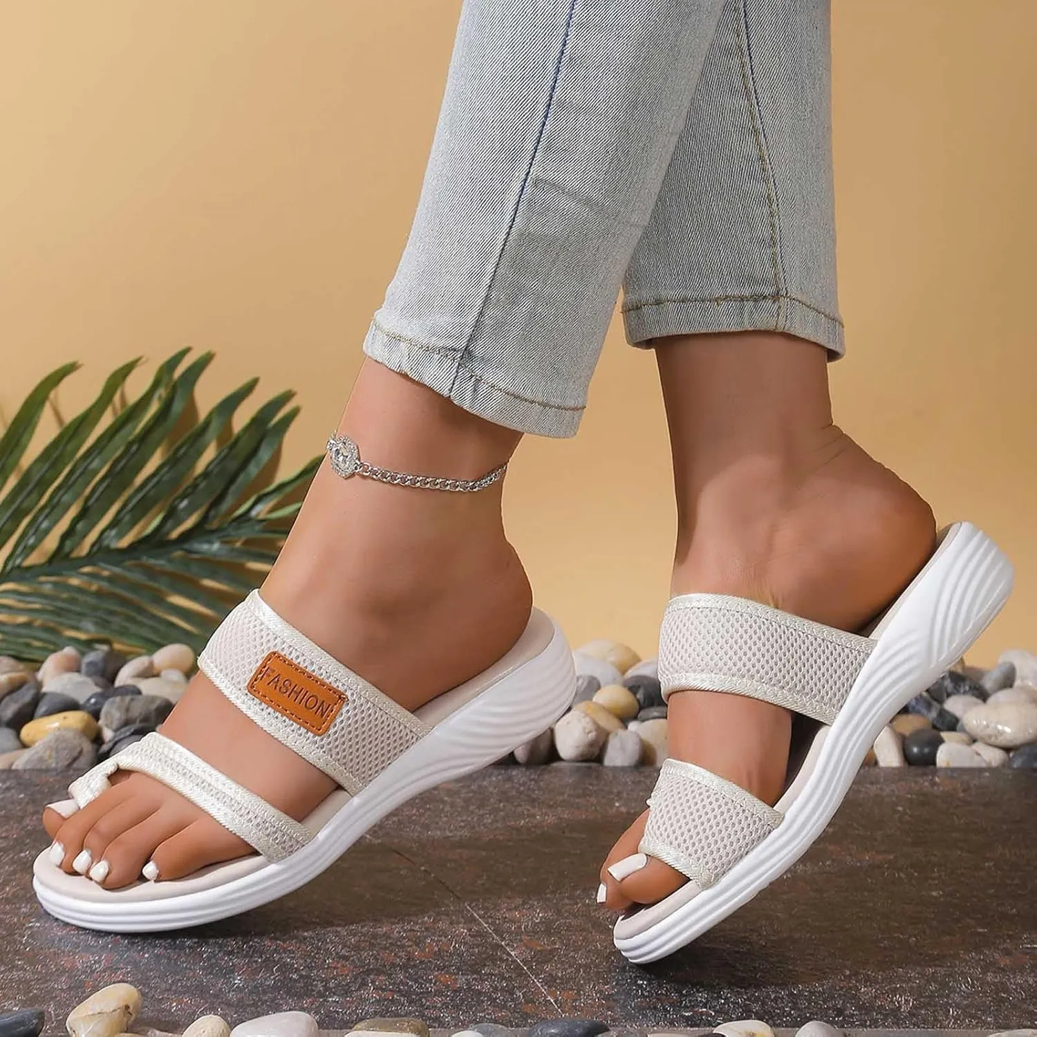 Orthopedic Sandals for Women Breathable Mesh Slide Flip Flops Arch Support Sandals Comfortable Beach Sandals