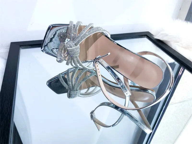 Peep Toe Rhinestone Strappy Buckle Metal Heels Sandals