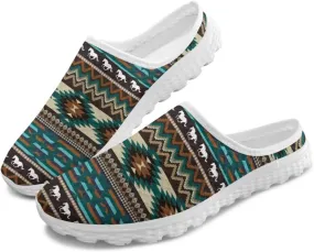 Retro Aztec Tribal Womens Walking Mules Sneakers Stylish Memory Foam Barefoot Slip On Teacher Nursing Loafers
