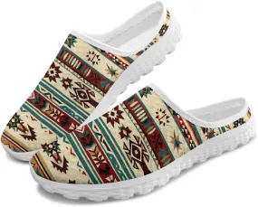 Retro Aztec Tribal Womens Walking Mules Sneakers Stylish Memory Foam Barefoot Slip On Teacher Nursing Loafers