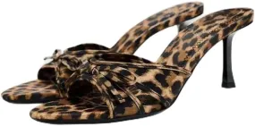 SACFOF Women's Leopard Stiletto Heels Sandals with Bow Open Toe Stiletto High Heels Party Dress Backless Slide Sandals